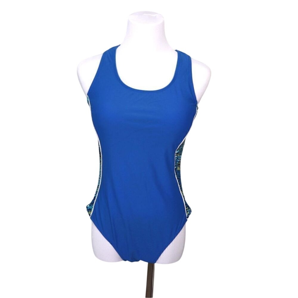 Catalina Side Band Racerback Blue 1pc Swimsuit Moderate Coverage MEDIUM Vacation